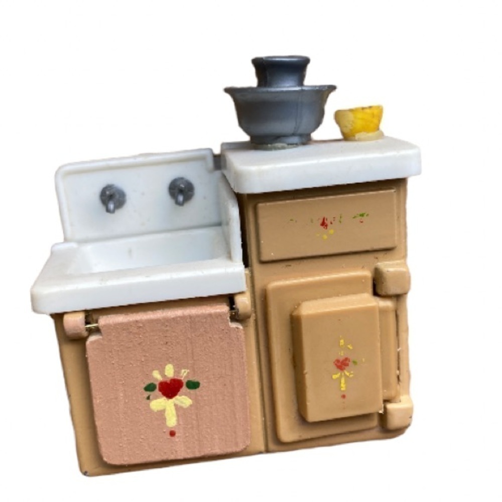 MATTEL Vintage 1980 The Littles Die-Cast Metal Kitchen Sink Cabinet *Modified*
